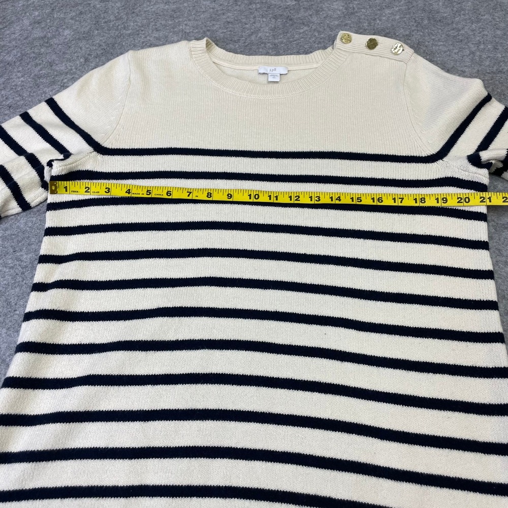 J. Jill Womens Small Tall Striped Button Shoulder Crewneck Sweater Cream Navy - Picture 12 of 15